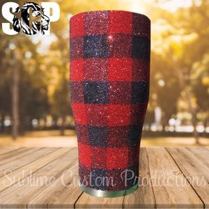 Buffalo Plaid Glitter Tumbler - Christmas Gift